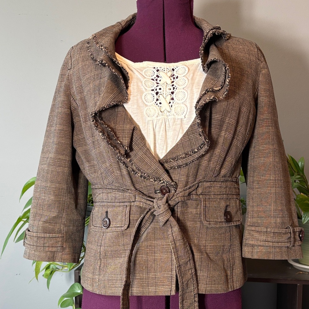 Loft Brown Plaid Women's 4/4 Sleeve Jacket